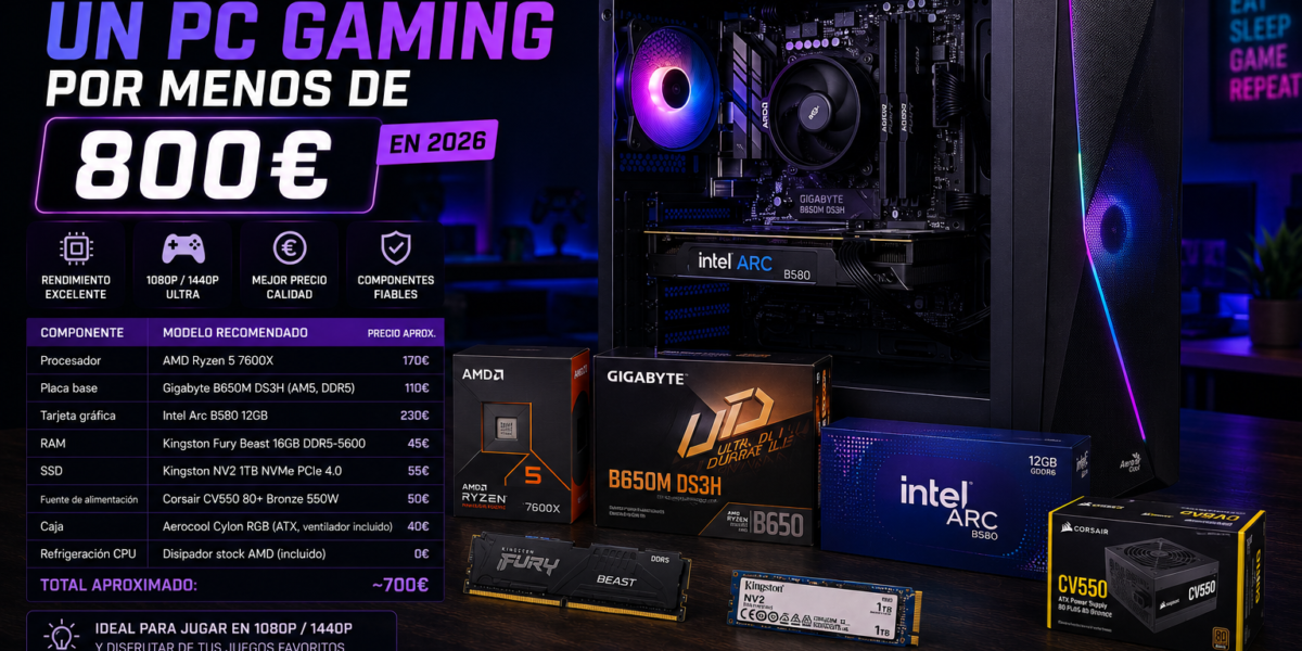 Montar PC gaming por menos de 800 euros en 2026